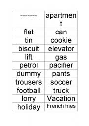 English Worksheet: American vs British English dominoes