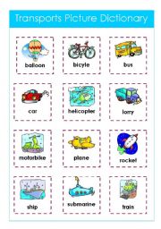 English Worksheet: Transports - picture dictionary