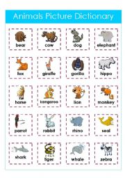 English Worksheet: Animals - picture dictionary