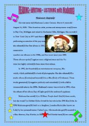 English Worksheet: READING + WRITING + LISTENING with Madonna (1/2)