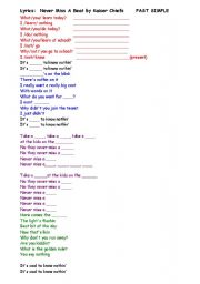 English Worksheet: Past simple song-perfect for teenagers