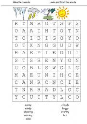 English Worksheet: Weather words wordsearch