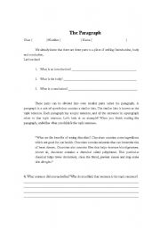 English Worksheet: The Paragraph