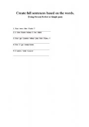 English worksheet: Create a coversation using present perfec and simple past