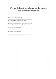 English Worksheet: Create a coversation using present perfec and simple past