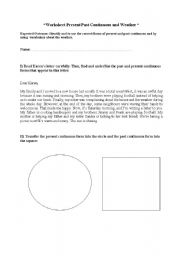 English worksheet: weather and continuous tenses