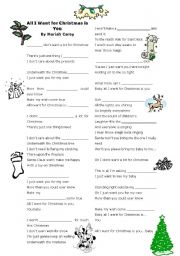 English Worksheet: All I want for Christmas-fill in the blank