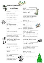 English worksheet: All I want for Christmas-fill in the blank