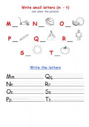 English Worksheet: Alphabet writing Mm - Tt