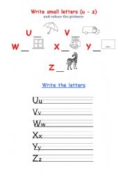 English Worksheet: Alphabet writing Uu - Zz