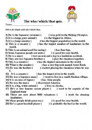 English Worksheet: the who which quiz