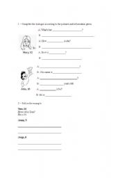 English Worksheet: verb to be - age, name, feeling