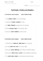 English worksheet: Past Simple - Positive and Negative