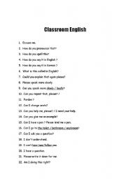 English worksheet: Classroom English for Student