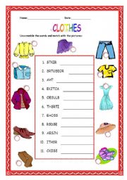 English Worksheet: scrambled words clothes