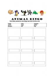 English worksheet: Animal Bingo