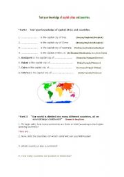 English worksheet: Test your knowledge of capital cities and countries.   