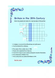English Worksheet: Britain in the 18th century crossword