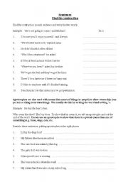 English Worksheet: Sentence contractions