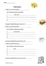 English Worksheet: Food Survey