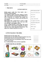 English Worksheet: Reading on Eating in Britain