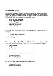 English worksheet: Guide to uncountable nouns