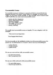 English Worksheet: Guide to uncountable nouns