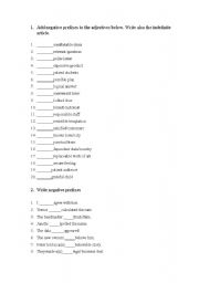 English Worksheet: Negative prefixes