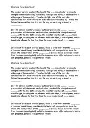 English Worksheet: inventions