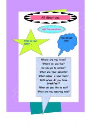 English worksheet: all about you