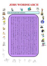 English Worksheet: Jobs wordsearch- 32 jobs ( Part I). 