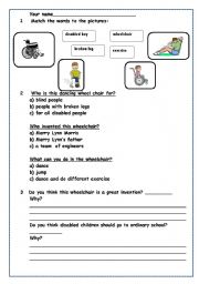 English Worksheet: Worksheet for the report about disabled(script and link inside)