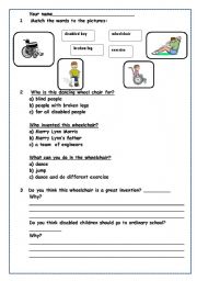 English worksheet: Worksheet for the report about disabled(script and link inside)