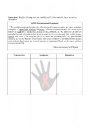 English Worksheet: AIDS: Prevention and Symptoms