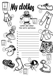 English Worksheet: My clothes exercises AND  FLASHCARDS TOO ! (2 pages)