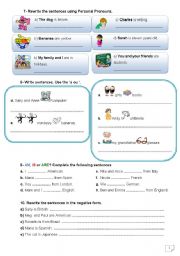 English Worksheet: 5th form test- 2nd part: 2 pages (countries and nationalities; verb to be-all forms; personal pronouns and possessive case)