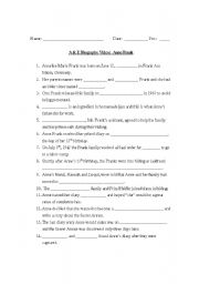 English worksheet: Anne Frank A&E Biography Worksheet