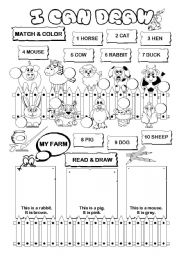 English Worksheet: I can draw series (farm animals) (1/10)