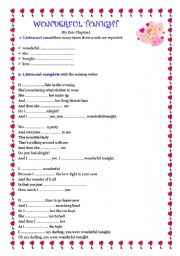 English Worksheet: song: wonderful tonight (eric clapton)  