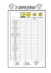 English Worksheet: I LOVE - I LIKE - I DONT LIKE - I HATE