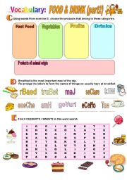 English Worksheet: Food and Drinks (part 2)