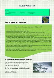 English Worksheet: Test- The Amazon forest
