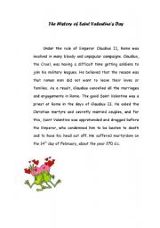 English worksheet: St. Valentines story