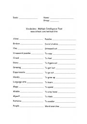 English worksheet: Multiple intelligence test