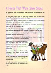 English Worksheet: A horse that wore snow shoes