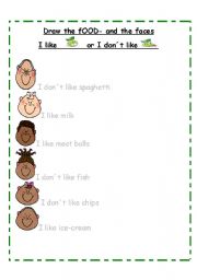 English Worksheet: Food: I like and I dont like