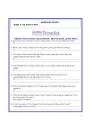 English worksheet: Grammar Revision Work