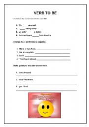 English worksheet: VERB TO BE