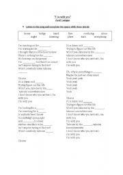 English worksheet: Im with you (Avril Lavigne)