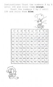 English worksheet: color the numbers